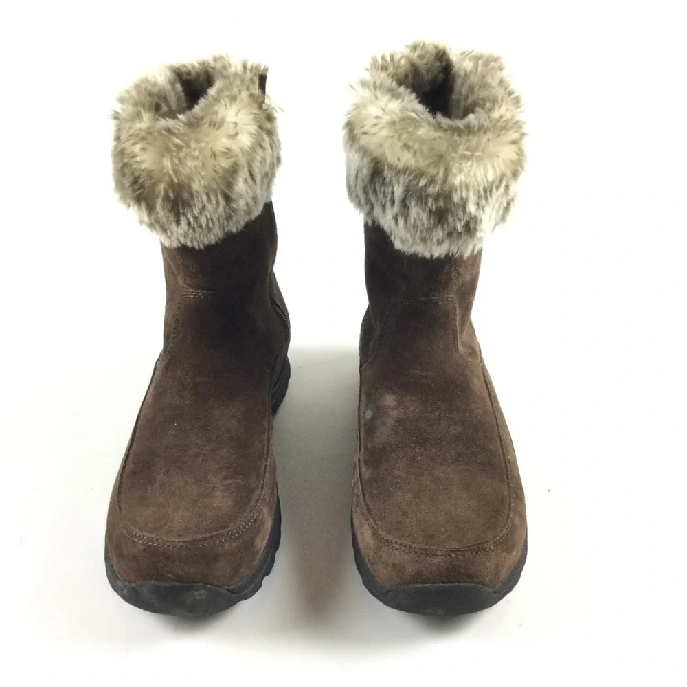 L.L. BEAN Boots Women’s Brown Suede Faux Fur Trim Mid Calf Side Zip Sz 8